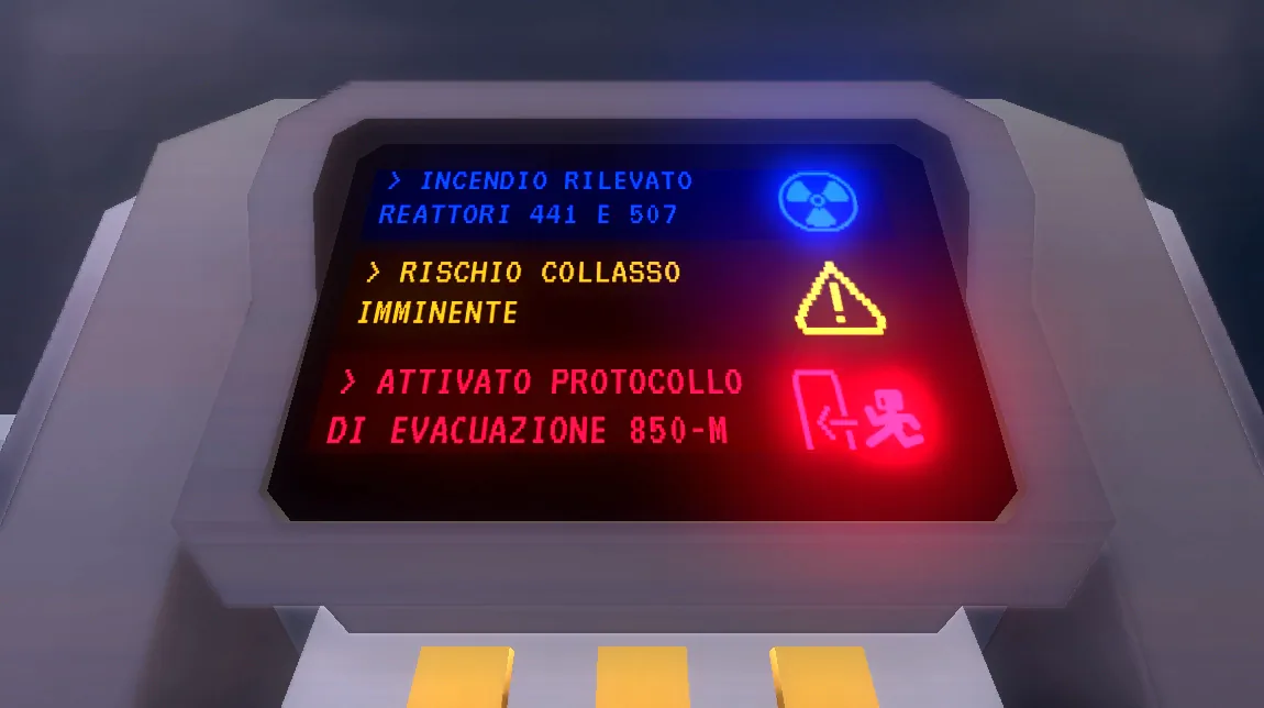 monitor con scritti tre messaggi di emergenza iniziali