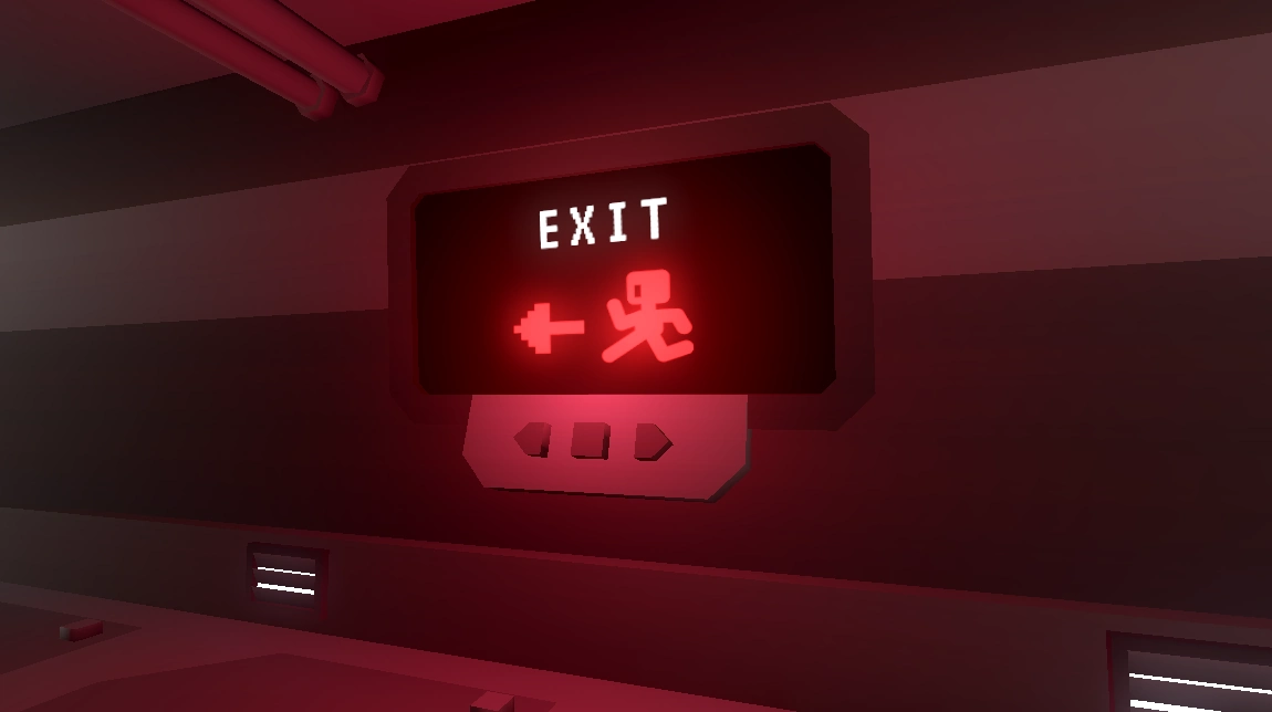 monitor che contiene l'indicazione luminosa EXIT con una freccia verso sinistra